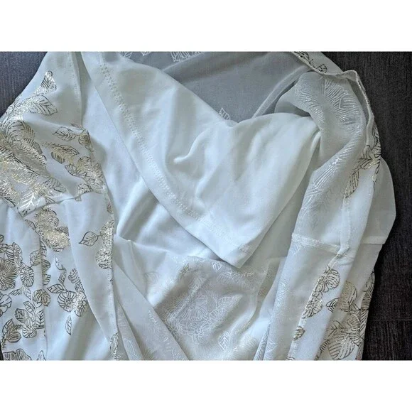 MSK Women's Plus Size Printed Chiffon Pull-On Palazzo Pants Ivory Gold 2X - Picture 11 of 11